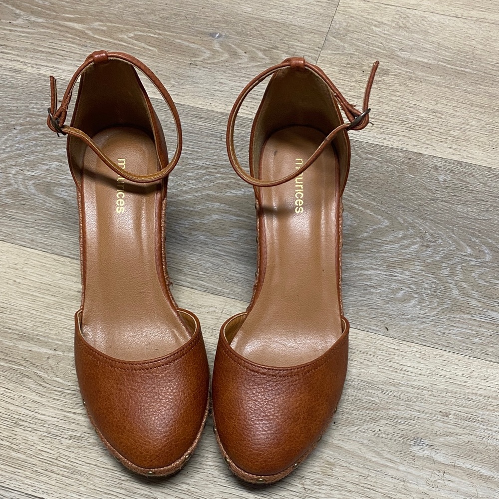 Maurices Tan Ankle Strap Wedges